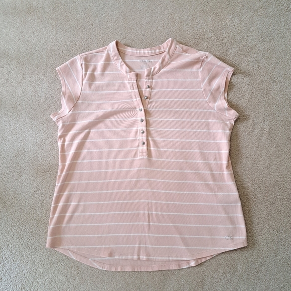 Calvin Klein Pink And White Stripe T-shirt Large Henley Casual Cotton Tee - Picture 12 of 15